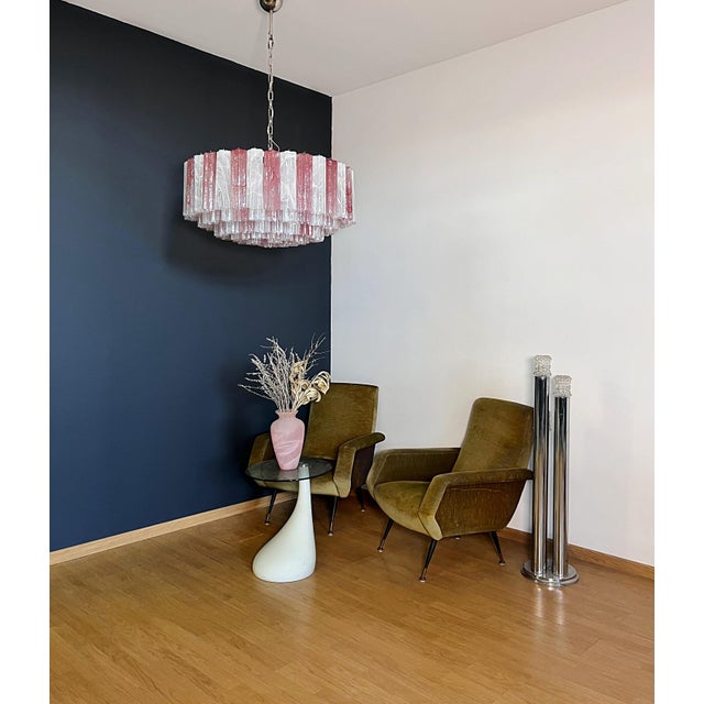 Pink Large Murano Glass Chandelier with Pink and White Alabaster Glass Tube, 1990s For Sale - Image 8 of 18