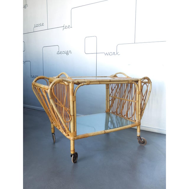 Mid-Century Italian Serving Bar Cart in Rattan and Bamboo, 1960s For Sale - Image 18 of 18
