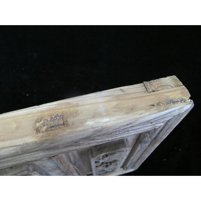 Brown Chinese Carved Lattice Flower & Figural Wood Window Shutter Screen Art Panel For Sale - Image 8 of 13