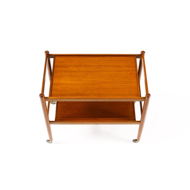 1960s Danish Modern Mid Century Teak Bar Cart Rolling Tea Service — Low Shelf For Sale In Los Angeles - Image 6 of 6