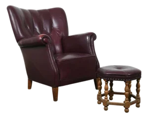 1950s Old School Tufted Leather Scandinavian Lounge Chair W Ottoman