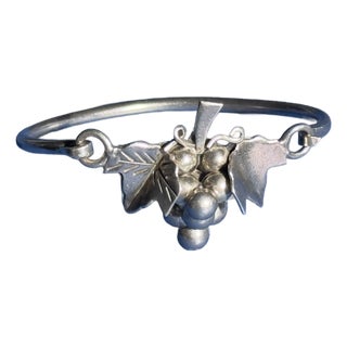 Mid Century Mexican Sterling Silver Grape Cluster Split Cuff Bracelet For Sale