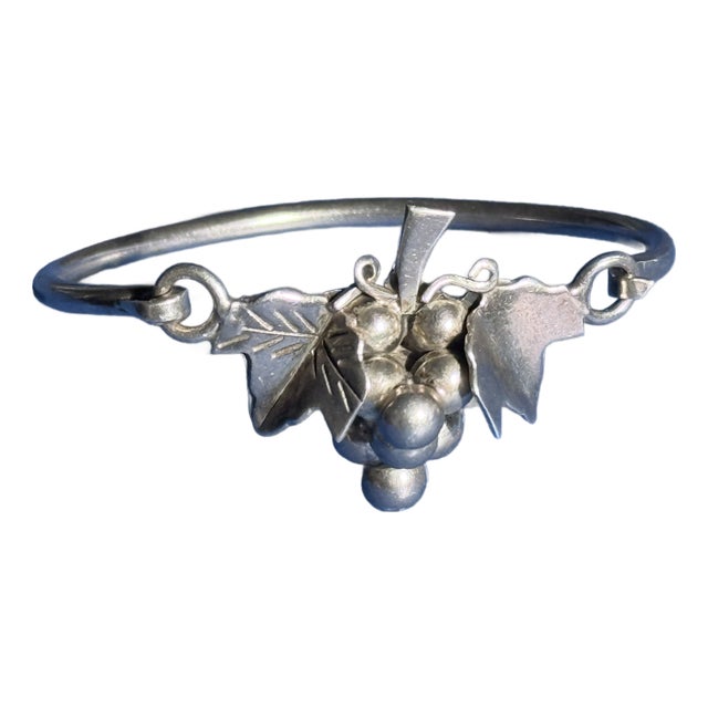 Mid Century Mexican Sterling Silver Grape Cluster Split Cuff Bracelet For Sale