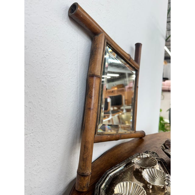 Brown Vintage French Petite Faux Bamboo Beveled Wall Mirror For Sale - Image 8 of 12