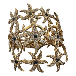 2000s Vintage Costume Jewelry Gilded Metal and Crystals Italian Bangle Bracelet For Sale