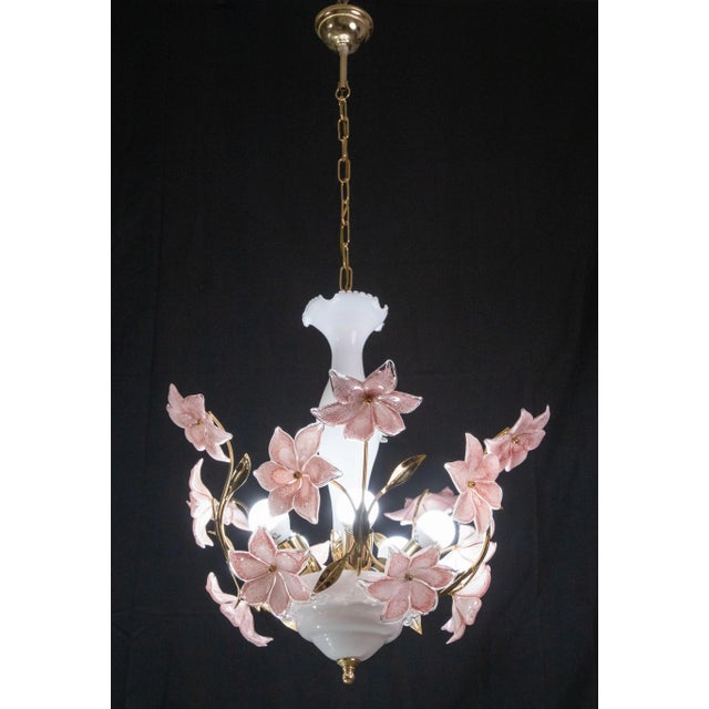 Pink Flowers Murano Chandelier, 1970s For Sale - Image 4 of 10