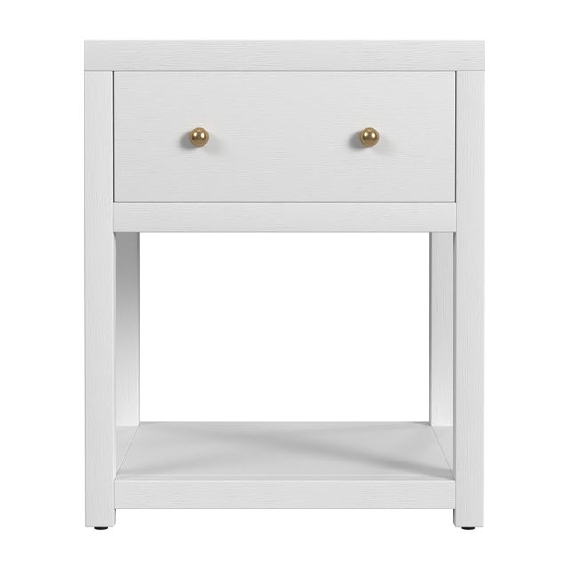 Spritely Home Accent Furniture Nora 21 in. W Rectangular Wood 1 Drawer Small Nightstand with Lower Open Shelf, Textured White For Sale - Image 4 of 8
