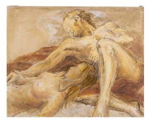Evelyne Luez, Nude Man and a Woman Lying Down, Oil Painting on Canvas