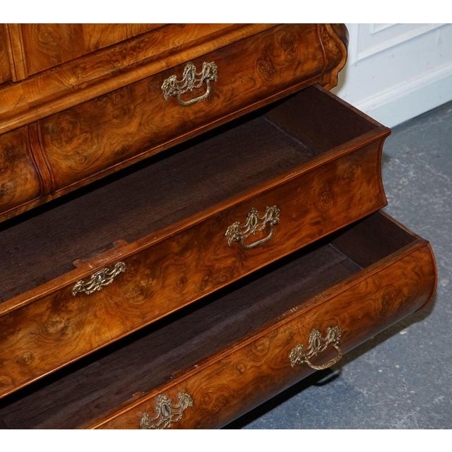 Antique Dutch Louis XV Style Burr Walnut Bombay Linen Press Cabinet, 1750 For Sale - Image 13 of 18