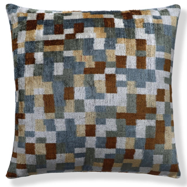 Abstract Geometric Silk Velvet Pillow 20x20 | Handmade Modern Designer Cushion For Sale - Image 4 of 8