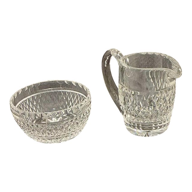 Mid 20th Century Waterford Crystal Sugar Bowl and Creamer Set For Sale