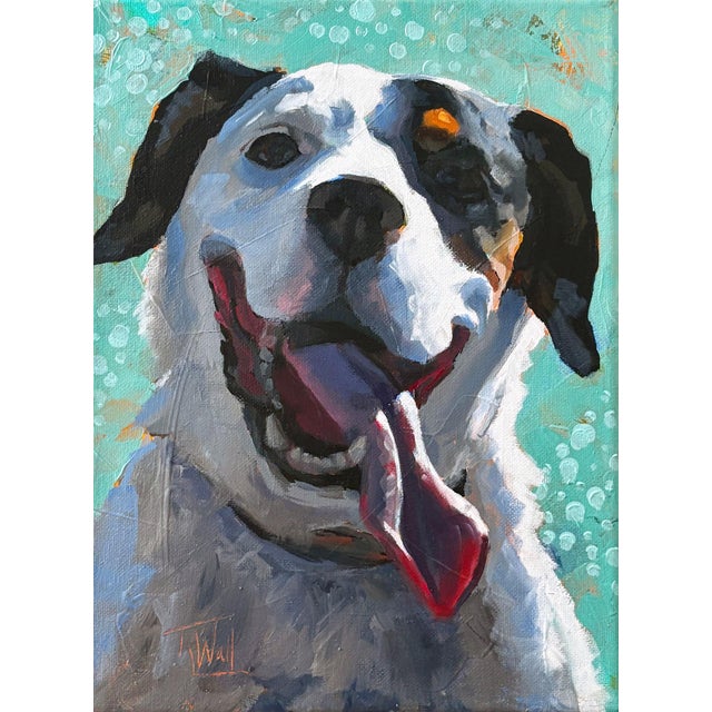 Dog Joy 11 by Tracy Wall | Mixed Media On Canvas portrait of a happy dog For Sale