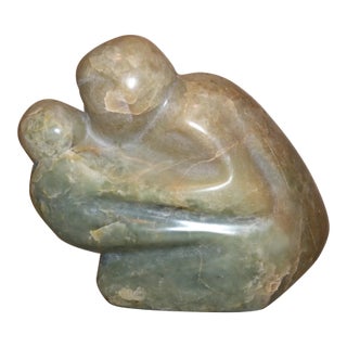 Large Modern Antique Carved Green Soapstone Stone Couple Sculpture Statue Figure For Sale