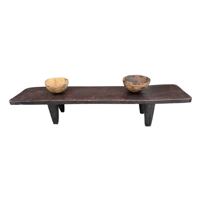 Vintage Large-Tribal-Wood-Senufo-Coffee-Table stool-78.5" W For Sale