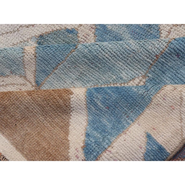 Mid 20th Century Square Vintage Turkish Oushak Kars Rug in Modern Design With Blue and Light Brown Colors For Sale - Image 10 of 12