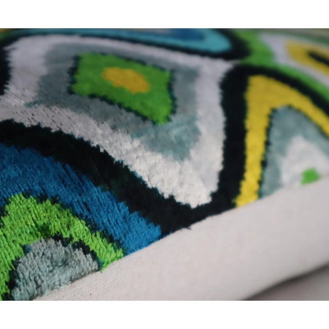 Blue Handmade Blue & Yellow Silk Velvet Throw Pillow & Down Insert For Sale - Image 8 of 12