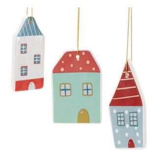 Ceramic Winter House Ornament (Set of 12) For Sale