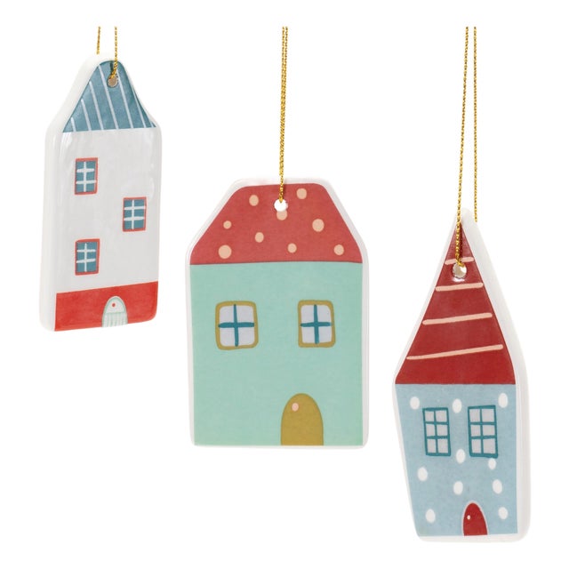 Ceramic Winter House Ornament (Set of 12) For Sale
