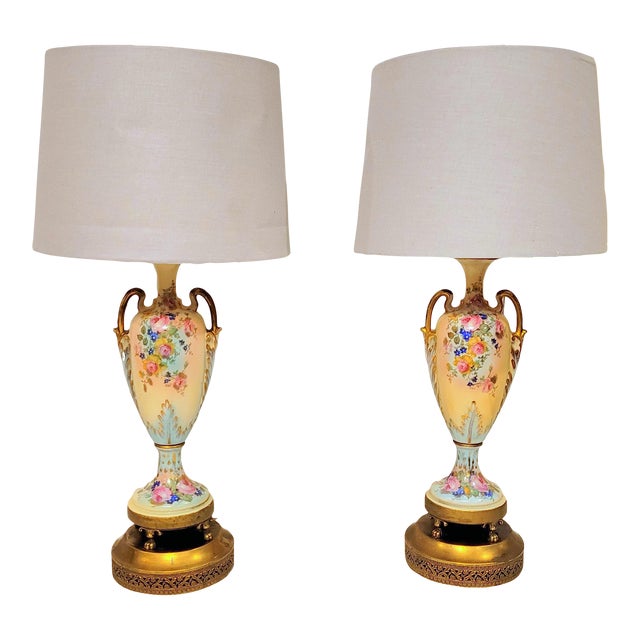 Antique French Sevres Style HandPainted Porcelain Pink Floral Table