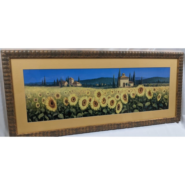 Late 20th Century Large Tuscan Sunflower Panorama Framed & Matted Landscape Print Rustic Italian Countryside For Sale - Image 11 of 17