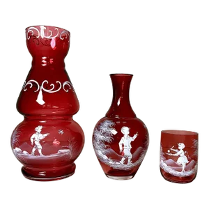 Late 19th Century Mary Gregory Figural Glass Barware Set- 3 Pieces
