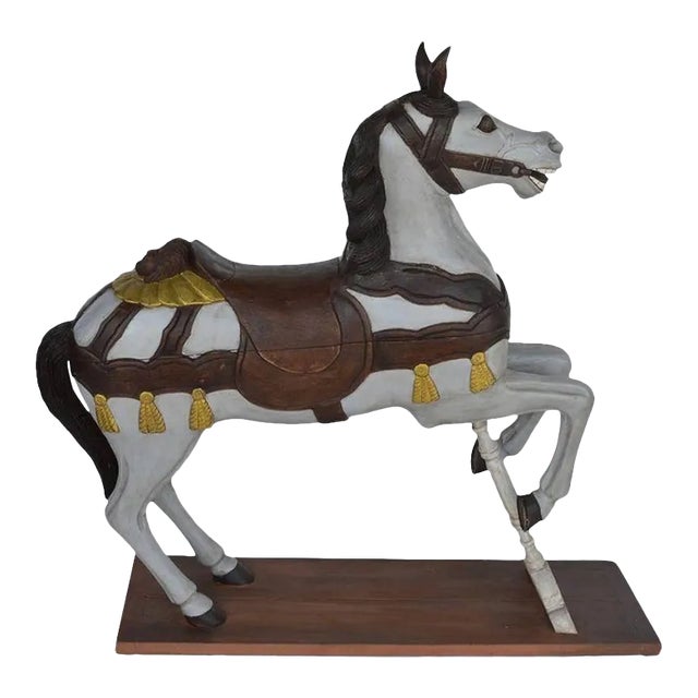 1900s Painted Wooden Carousel Horse For Sale