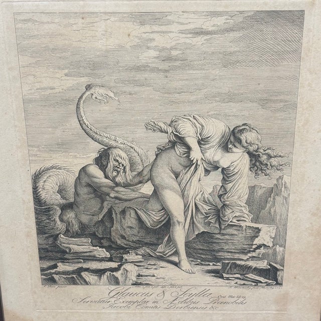 Hamlet Winstanley, Depicting the Myth of Glaucus and Scylla, 1720s, Engraving, in Flawless conditions. Designed before 1890