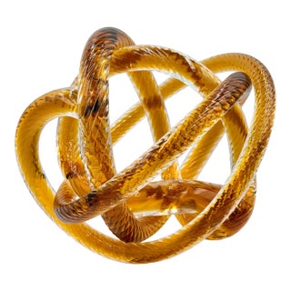 Vintage Hand-Blown Amber Art Glass Infinity Rope Love Knot Sculpture For Sale