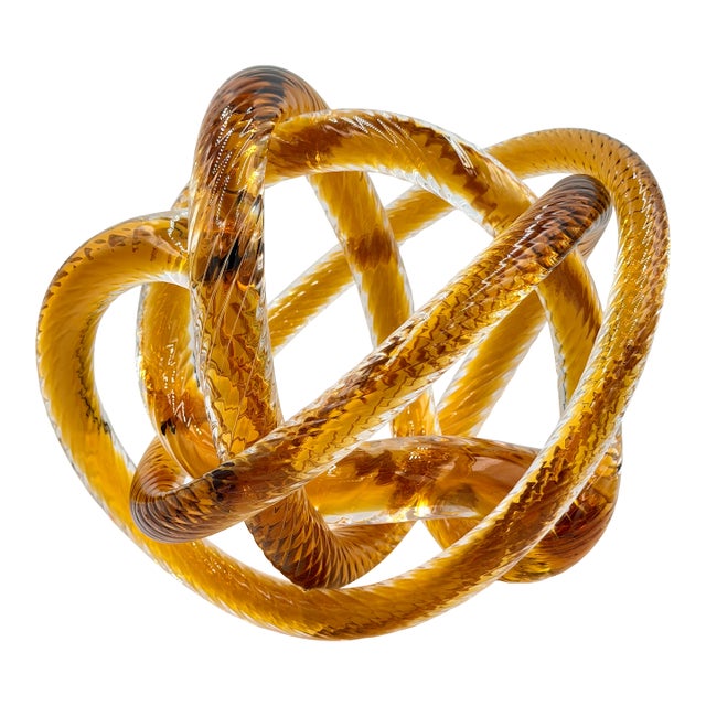 Vintage Hand-Blown Amber Art Glass Infinity Rope Love Knot Sculpture For Sale