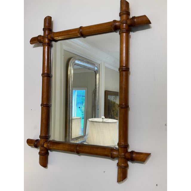 Chinoiserie Antique Faux Bamboo Mirror For Sale - Image 3 of 7