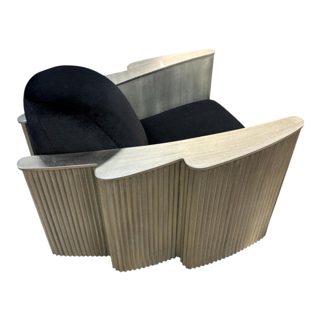 1970s Pair of Art Deco Club Chairs Silver Leaf Over Wood With Black Velvet Seat For Sale - Image 4 of 5