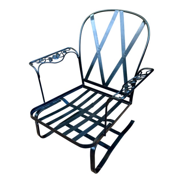 Vintage Woodard Chantilly Rose Wrought Iron Spring Bouncer Armchair For Sale