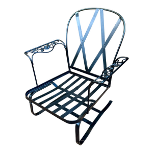 Vintage Woodard Chantilly Rose Wrought Iron Spring Bouncer Armchair