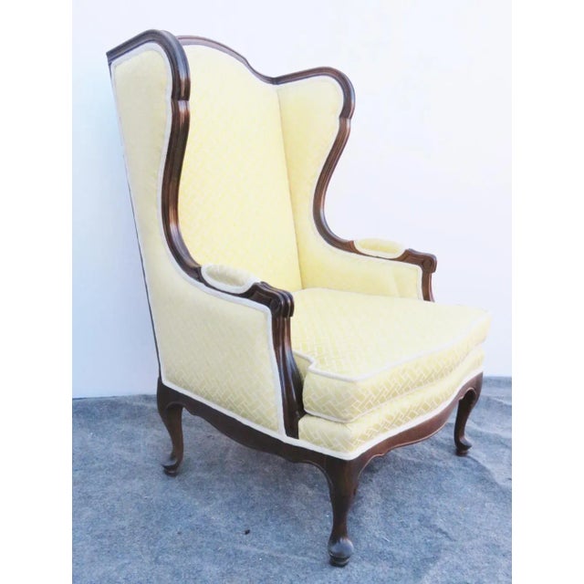 Early 20th Century French Upholstered Mahogany Wing Chair For Sale - Image 4 of 7