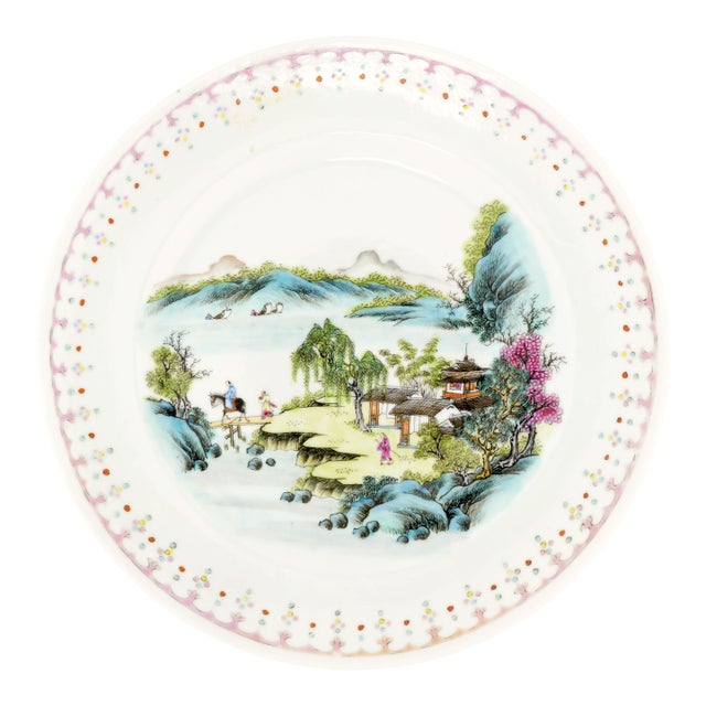 Antique Chinese Porcelain Cabinet Plate Scholar’s Retreat Landscape Qing/Republic For Sale
