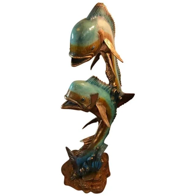 Turquoise Large Mid-Century Modern Multi-Color Metal Sculpture of Two Fish For Sale - Image 8 of 8