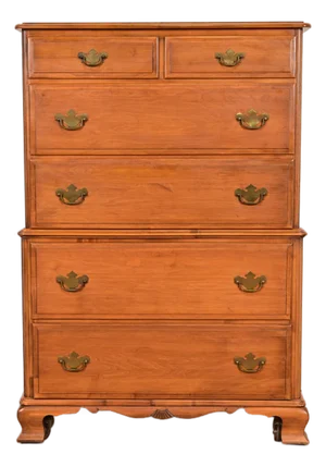Chippendale Solid Maple Highboy Dresser by Kling, Circa 1960s