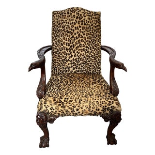 1980s Carved Arm Chair With Lion and Eagle Heads For Sale