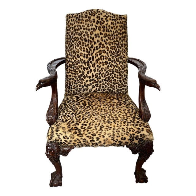 1980s Carved Arm Chair With Lion and Eagle Heads For Sale