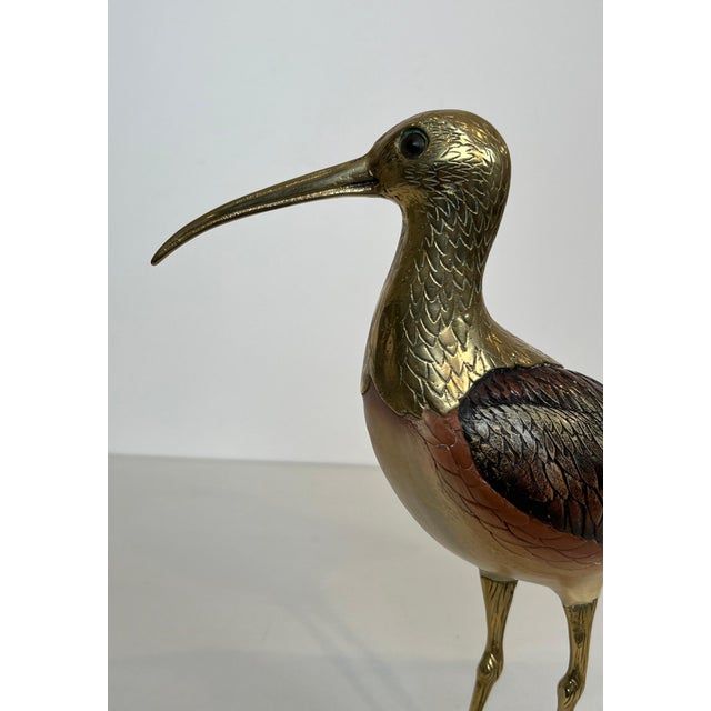 Brass Sculpture representing a bird in polychrome wood and brass. Italian work signed For Sale - Image 8 of 12