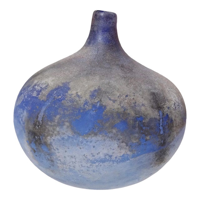 Murano Cenedese Extra Large Vintage Blue Gray Black White Scavo Texture Italian Art Glass Decorative Flower Vase For Sale