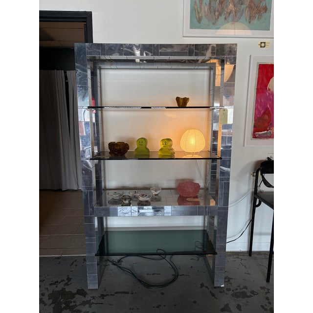 Architectural patchwork chrome etagere in the style of paul Evan’s for Directional Furniture, circa 1970s. Came with...