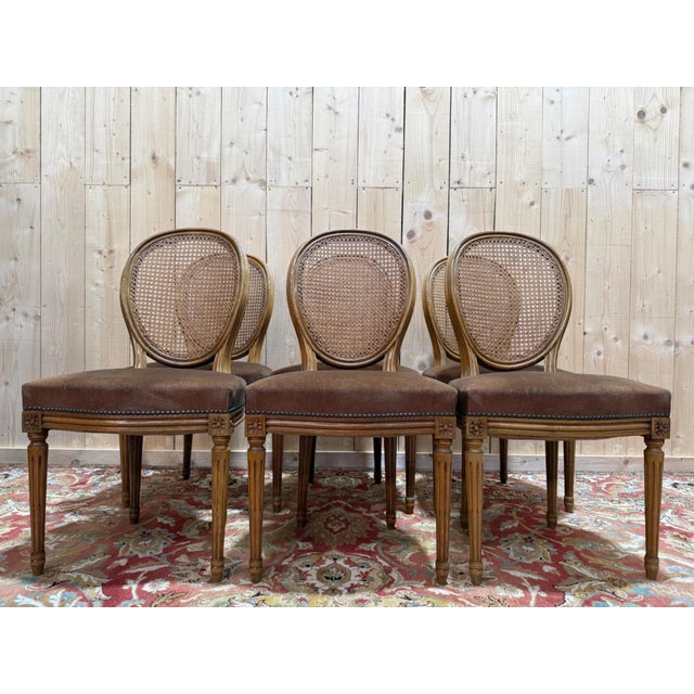 Louis XVI Medallion Chairs in Wood and Caning, 1960s, Set of 6 For Sale - Image 9 of 9