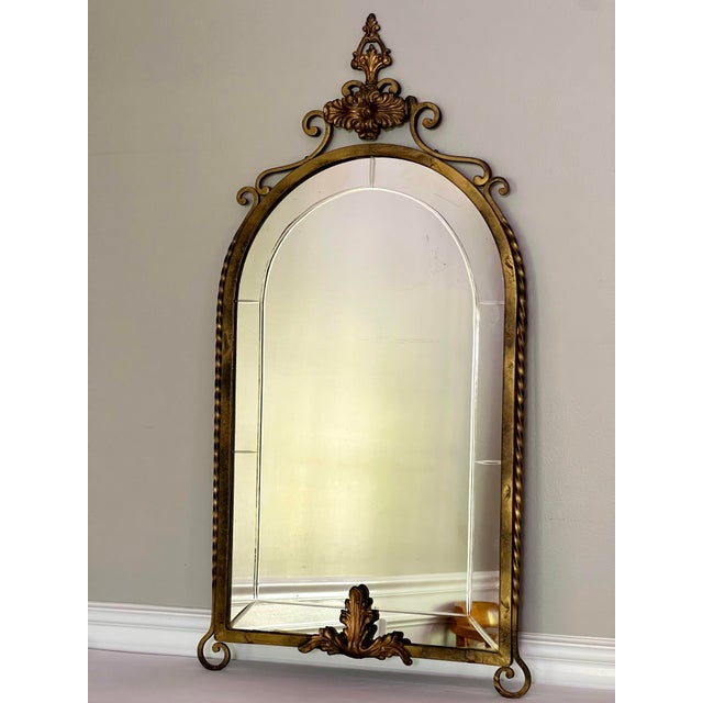Oscar Bach Attributed Gilded Iron Console With Beveled Mirror, Marble Top, C. 1920 For Sale - Image 11 of 18