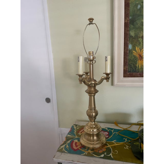 1970s 1960s Stiffel 4 Bulb Torchiere Candelabra Lamp With Shade For Sale - Image 5 of 5