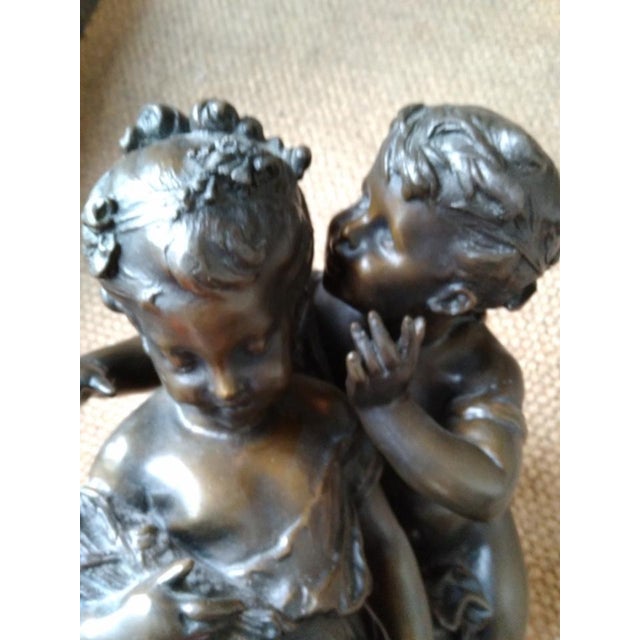 Bronze Antique Quality Patinated Solid Bronze Sculpture Statue Figures of Children the Secret Signed Auguste Moreau For Sale - Image 8 of 15
