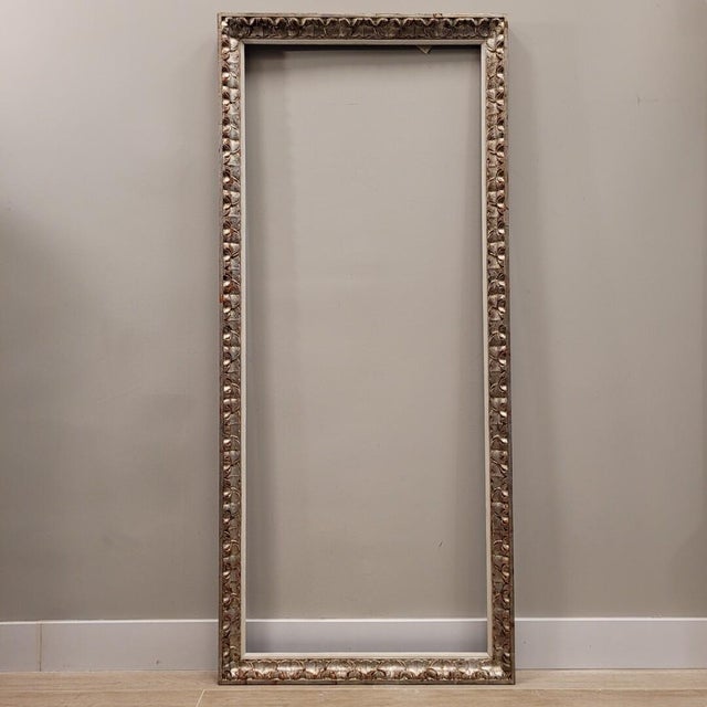 Rectangular Framed Mirror in Carved and Silvered Wood, 1960s For Sale - Image 4 of 11