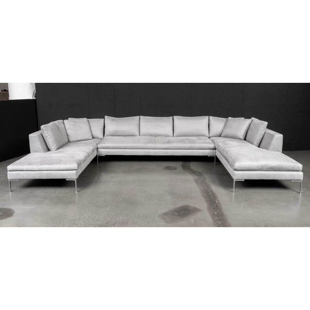 Contemporary B&b Italia Gray Suede Upholstered Sectional Sofa For Sale - Image 3 of 14