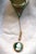 Metal Vintage Victorian Gold Pocket Watch Locket, Green Cameo Woman, Long Art Glass Chain For Sale - Image 7 of 16