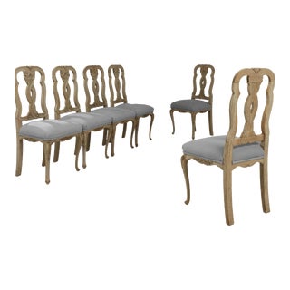 20th Century French Bleached Oak Dining Chairs With Upholstered Seats, Set of 6 For Sale